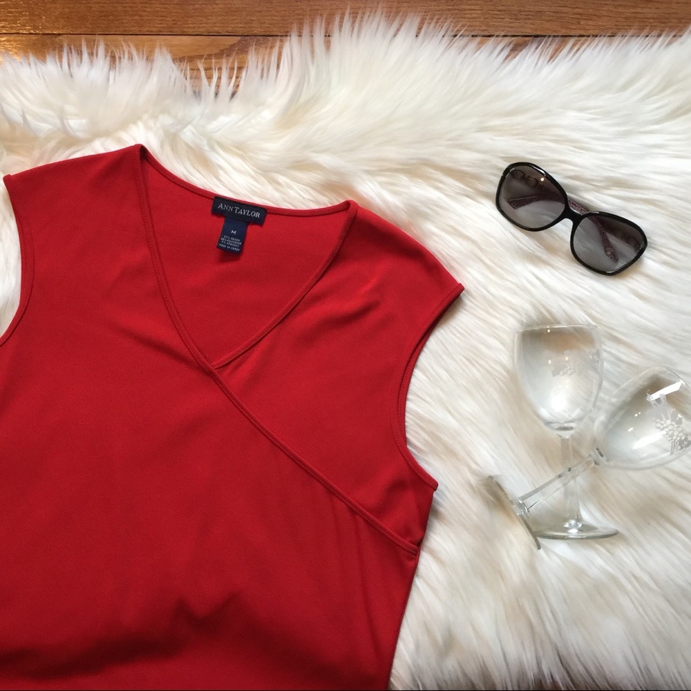 Ann Taylor Faux Wrap V-Neck Matte Jersey Top